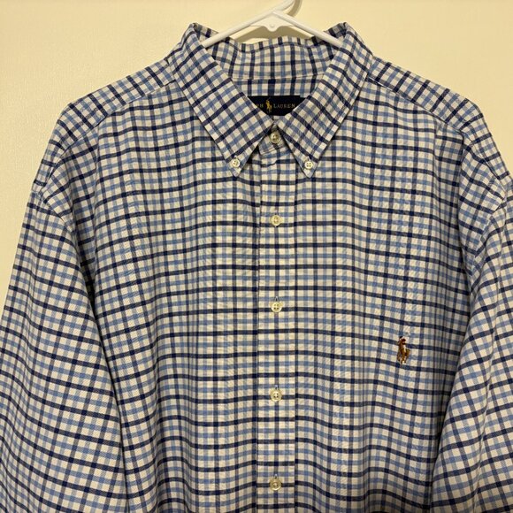 Ralph Lauren Polo Men's Blue/White Check L/S Button-Down Oxford Shirt 3XB Pony - Picture 2 of 10